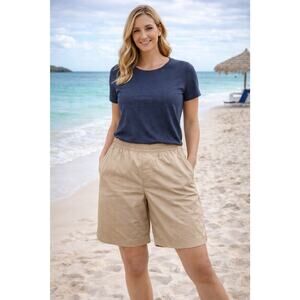Lands' End Shorts Womens 22W Warm Khaki Mid Rise Chino Straight Classic NEW